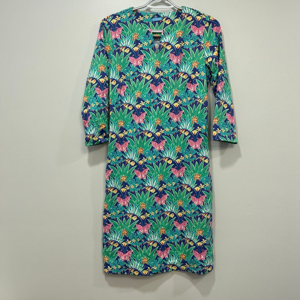 J Mclaughlin Carly Dress Small Catalina Cloth Butterfly Tropical Knee Zansibar‎